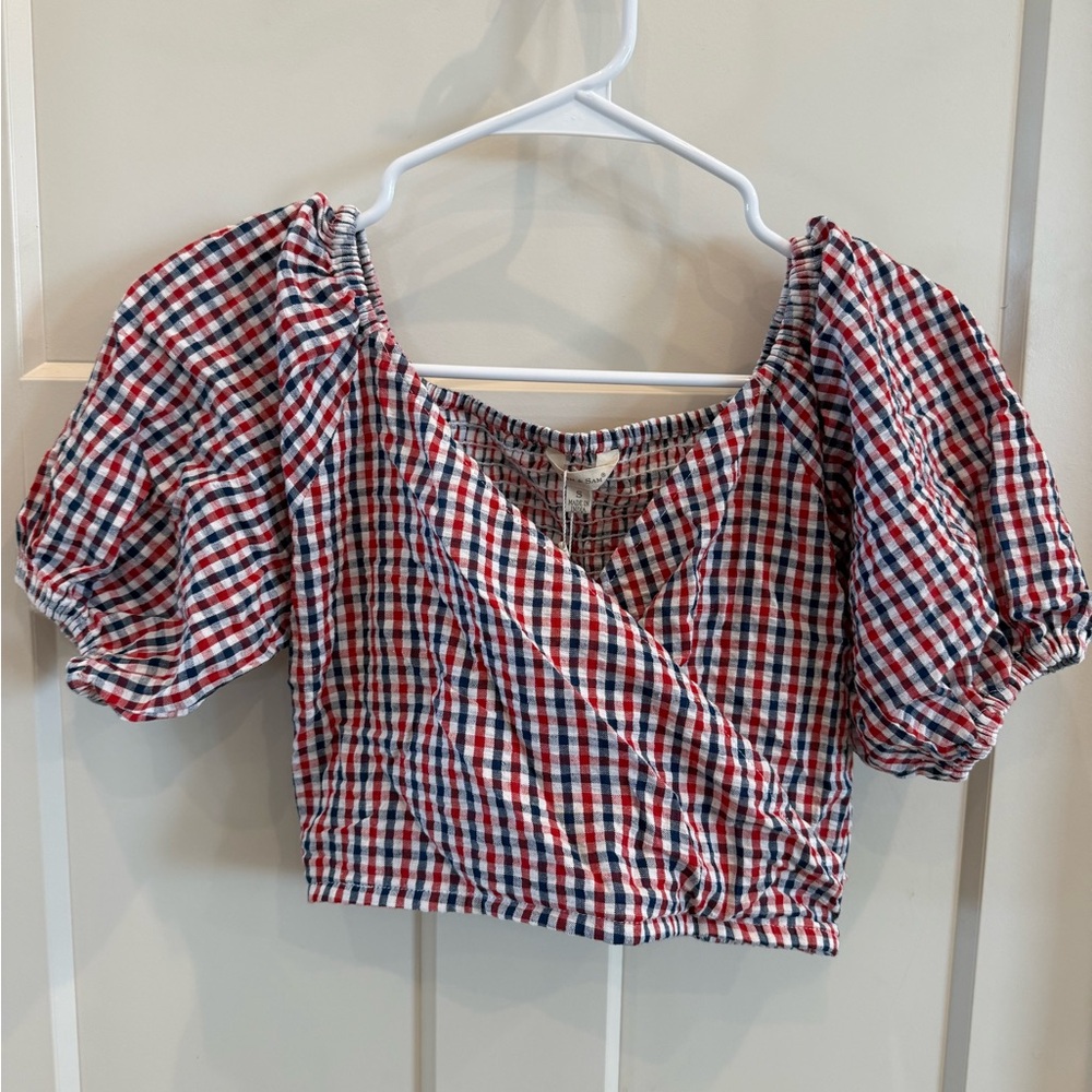 Plaid Puff Sleeve Women's Top